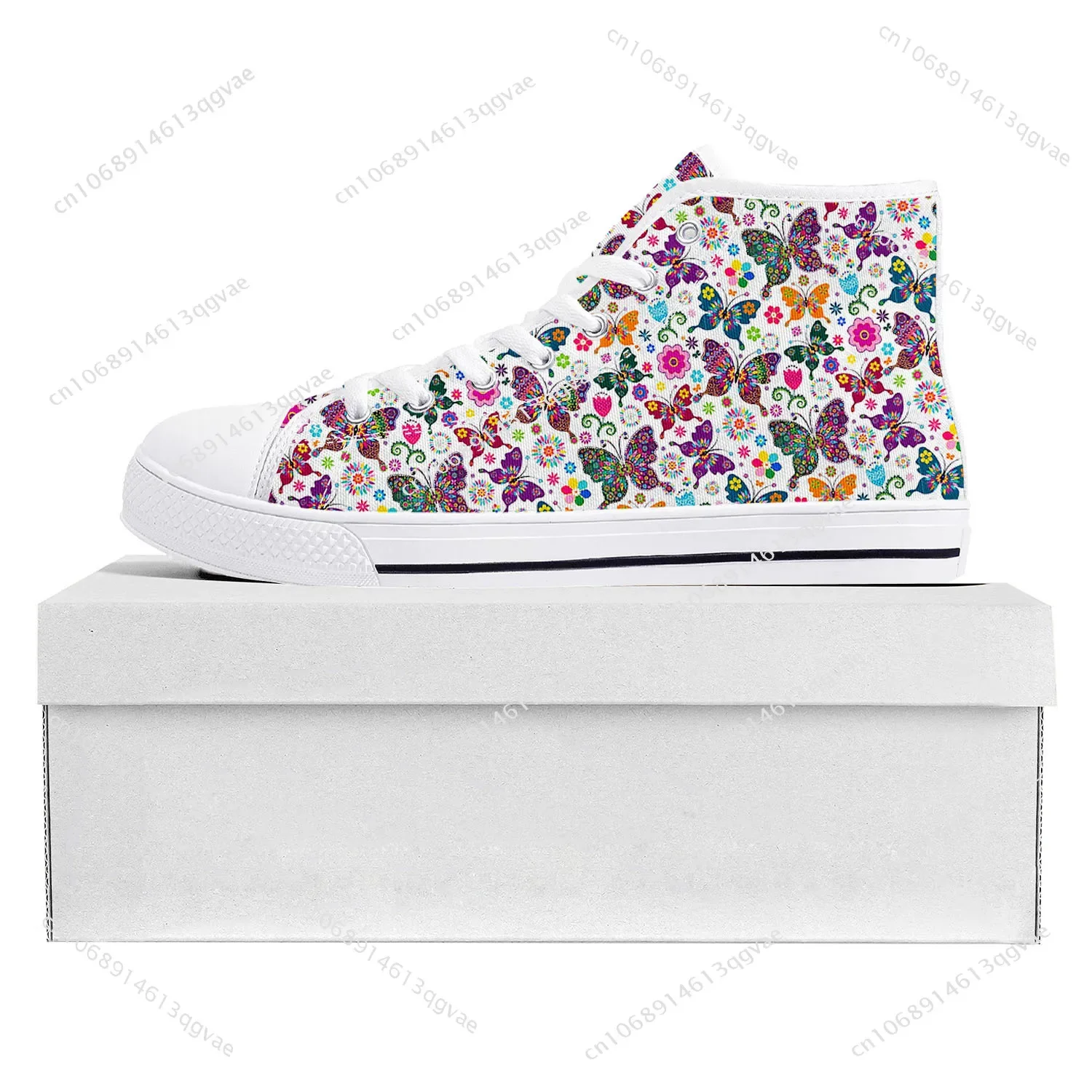 Butterfly Prints High Top High Quality Sneakers Mens Womens Teenager Canvas Sneaker Casual Couple Shoes Custom Made Shoe White