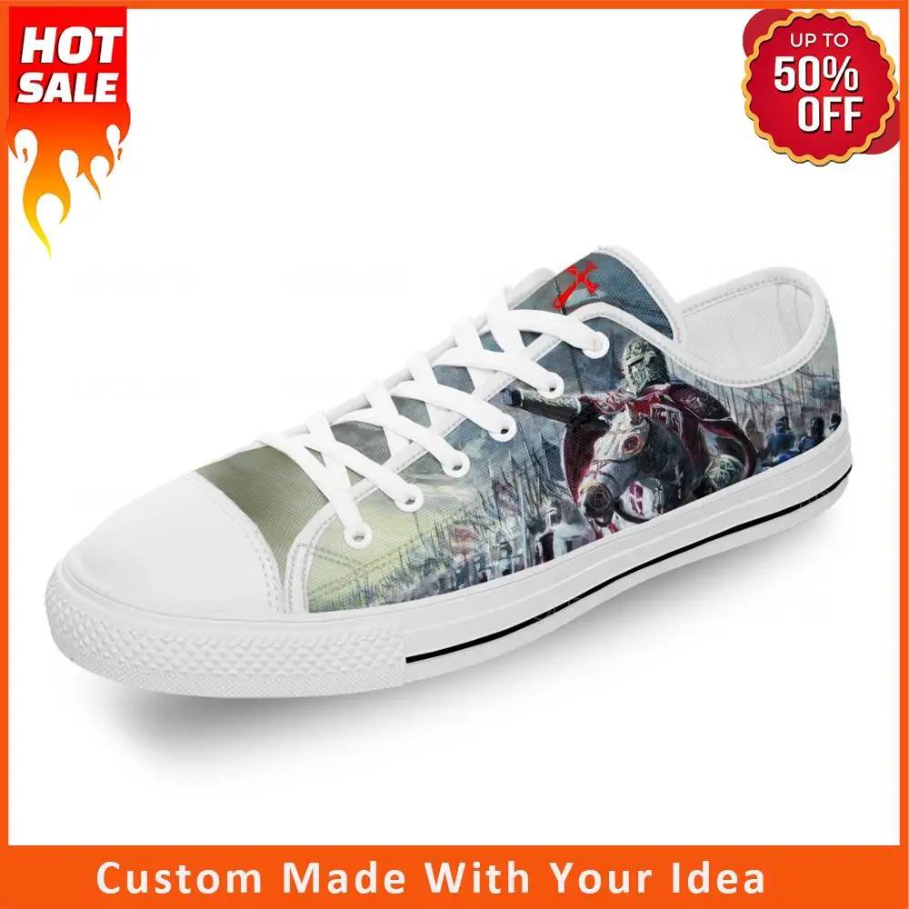 

Холщовые кроссовки Warrior Crusader крест тамплиеров, легкие дышащие, с рисунком в виде рыцарей, белого света, с низким берцем, для мужчин и женщин