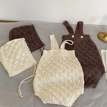 Neonato body Baby Outfit + cappello 2 pezzi pagliaccetto per bambini pagliaccetti lavorati a maglia ragazza senza maniche tuta vestiti appena nati ragazze un pezzo