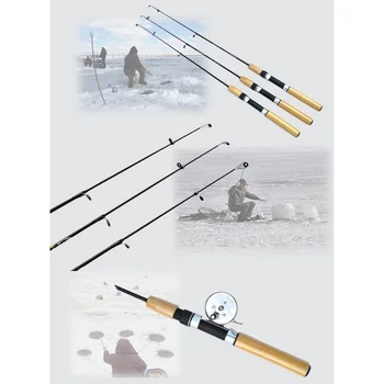 Winter Shrimp Fishing Rods Mini Ice Rod Metal Fishing Reels Elastic Carbon Bait Anti Slip Wood Color Handle Casting Rod pesca 6