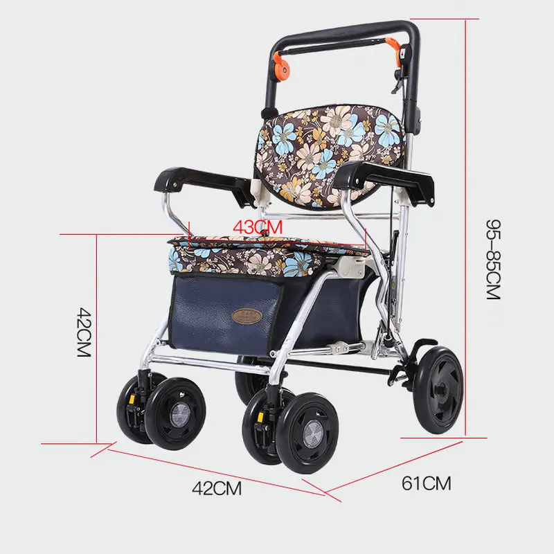 Convenient Folding Trolley Can Load 220LBS, Elderly Grocery Shopping Cart, Steel Material Portable Mobility Walker
