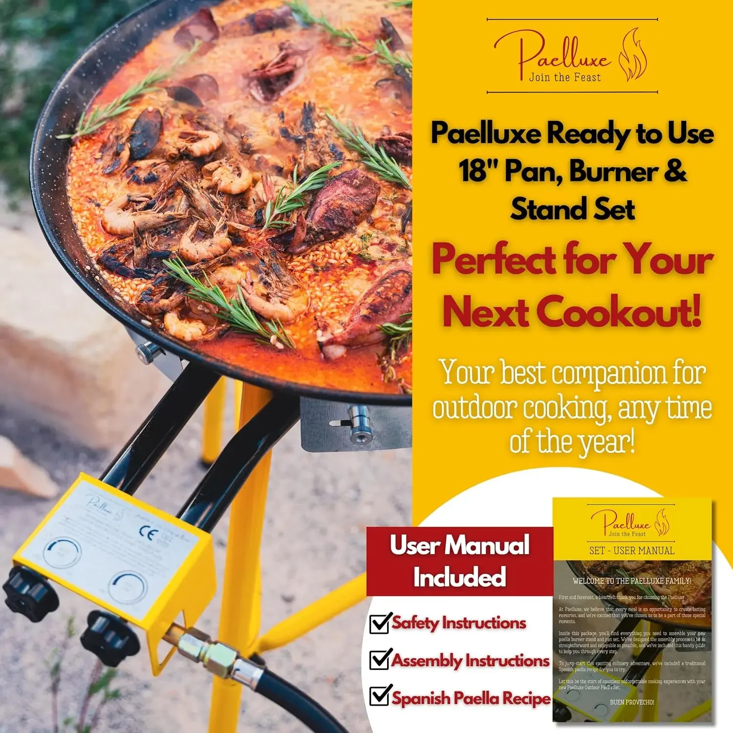 Pan Burner & Stand Set 12 Servings - Dual Propane - 18-Inch Steel Pan  Portable Gas Stove  Wok, Pots, Cast Iron  Ideal 5