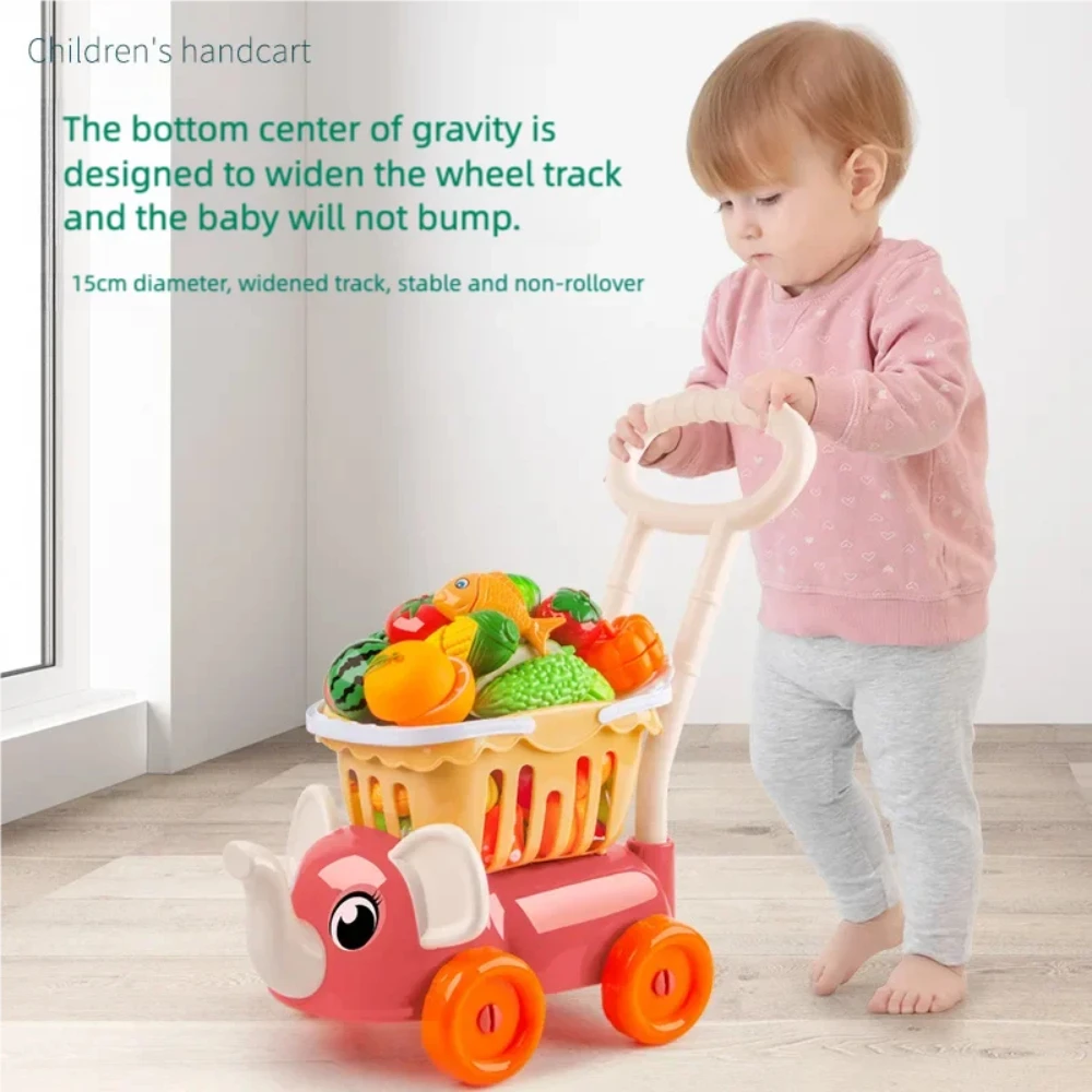 WizKidz Toddler Shopping Cart Toy Cutting Play Foods Kids Shopping Cart Pretend Food Fruits Vegetables Educational Learning Set 2