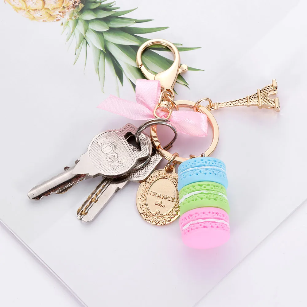 GEERYZHE Macaron, MacAroon Keychain Macaron Keechain Dessert Carina MacAroon Tower Keychain Borse Borsa Ciondolo (BLUE
