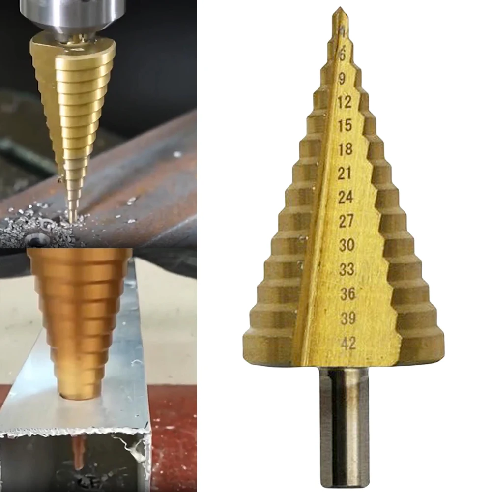 

1Pcs 4-42 Mm Titanium Coated Step Drill Bit HSS Wood Metal High Speed Steel Hole Cutter Straight Flute Drill Cone Drilling Tool