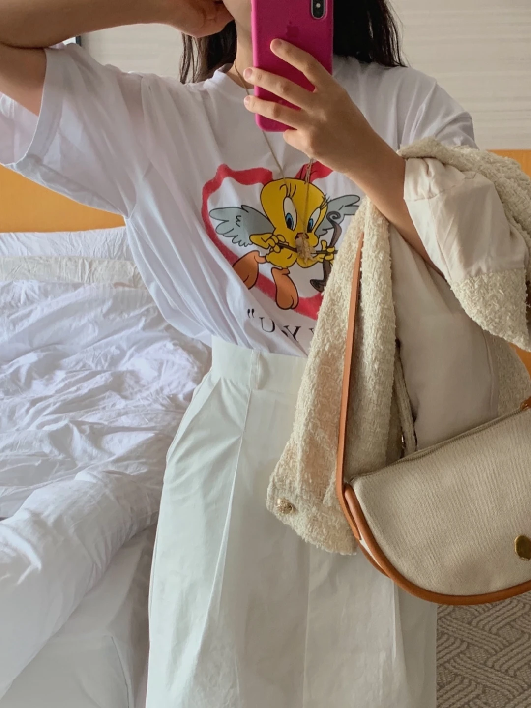 귀여운 요정 프린트 티셔츠 라운드 넥 반팔 화이트 코튼 한국 스타일 여름 탑 젊은 여성용 8-24세