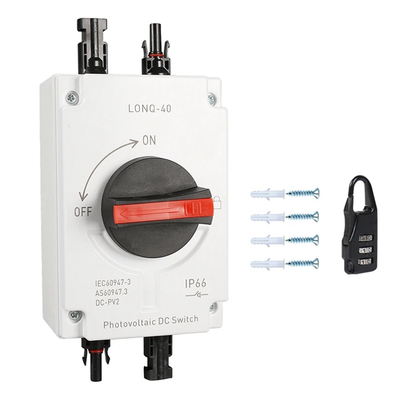 1Set PV Solar Photovoltaic Disconnect Switch, LONQ-40 DC Isolator Solar Switch DC1000V 4P