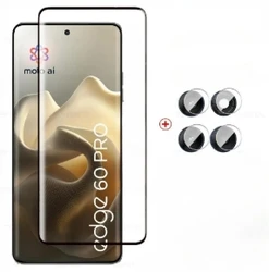 4 - in - 1 9D Curved Full Cover Tempered Glass Screen Protector with Lens Film - MOTO Edge 60 Pro (1Glass 1Camera)