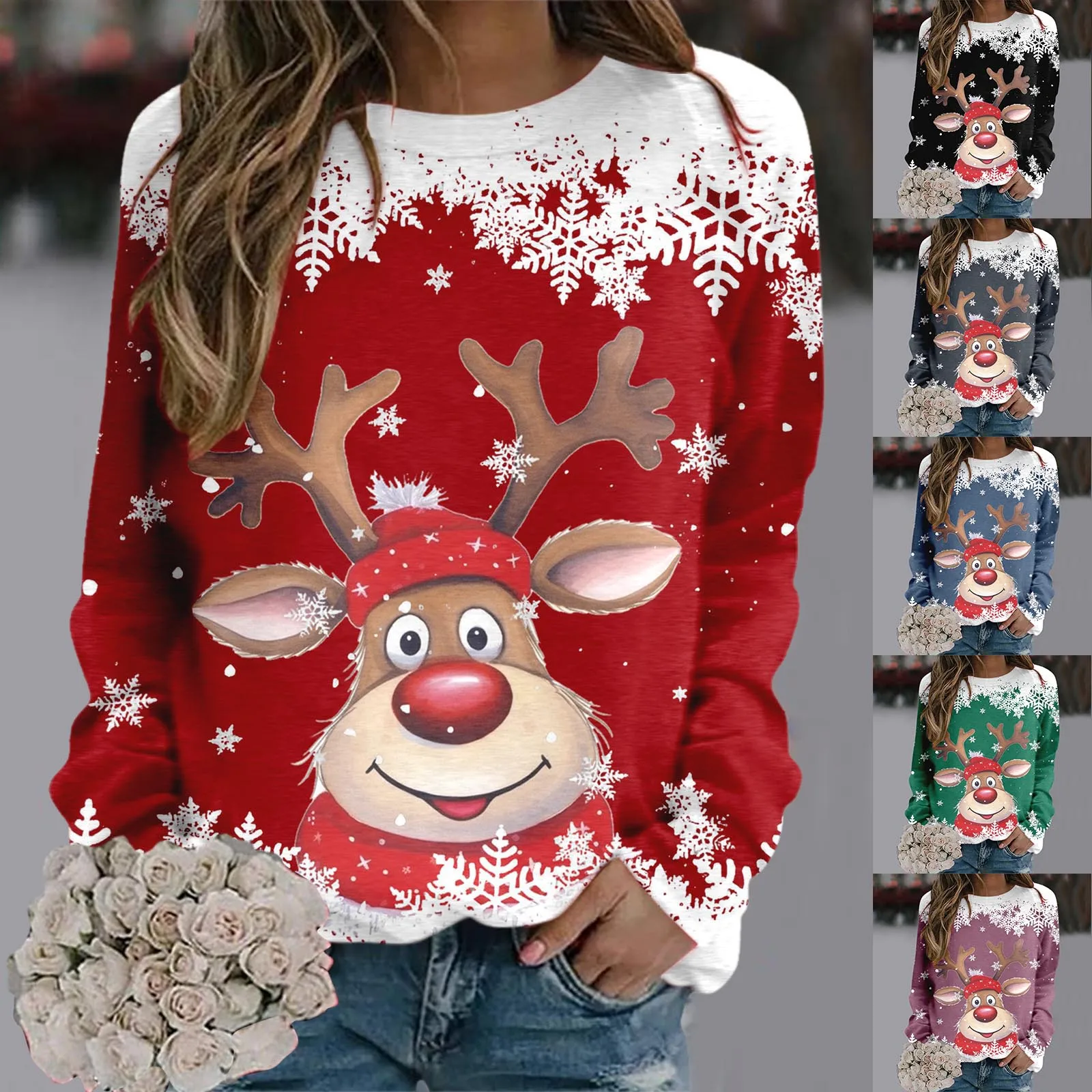 

Giant Sweatshirts Sweaters For Women Christmas Teen Girls Long Sleeve Crewneck Sweatshirt Cute Reindeer Graphic Cute Long Shirt