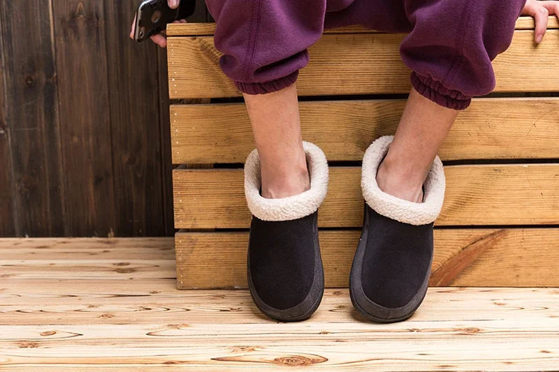 Men Winter Warm Fur Slippers House Non-Slip Soft Shoes Men Comfort Flat Heel Slides Home Indoor Bedroom Zapatillas Casa Mujer