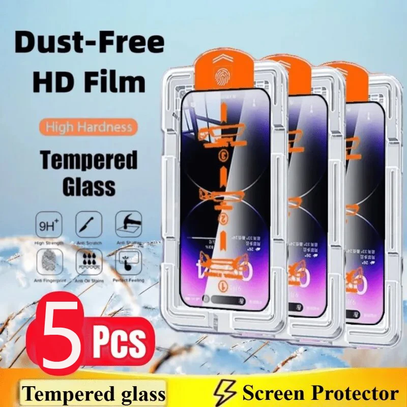 One-Click Dust-Free Screen Protector Set - Premium Tempered Glass Film (5-Pack)