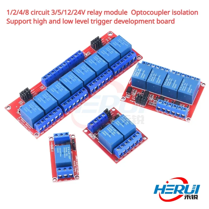 

1/2/4/8 circuit 3/5/12/24V relay module Optocoupler isolation Support high and low level trigger development board