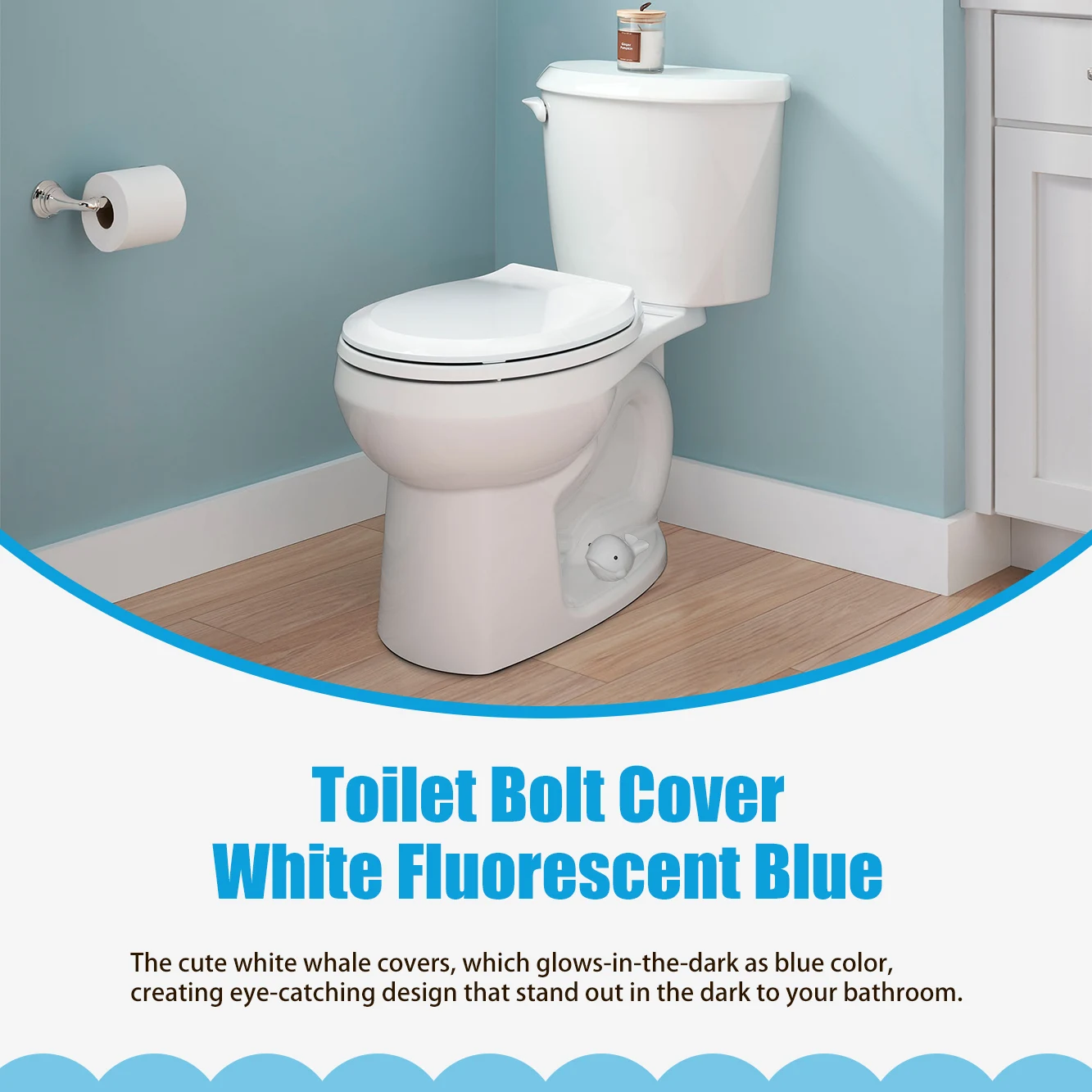 MENNTY 2-Pack Toilet Bolt Covers, Glow-in-the-Dark Whale Toilet Bolt Covers, Caps for Bottom of Toilet, Cove