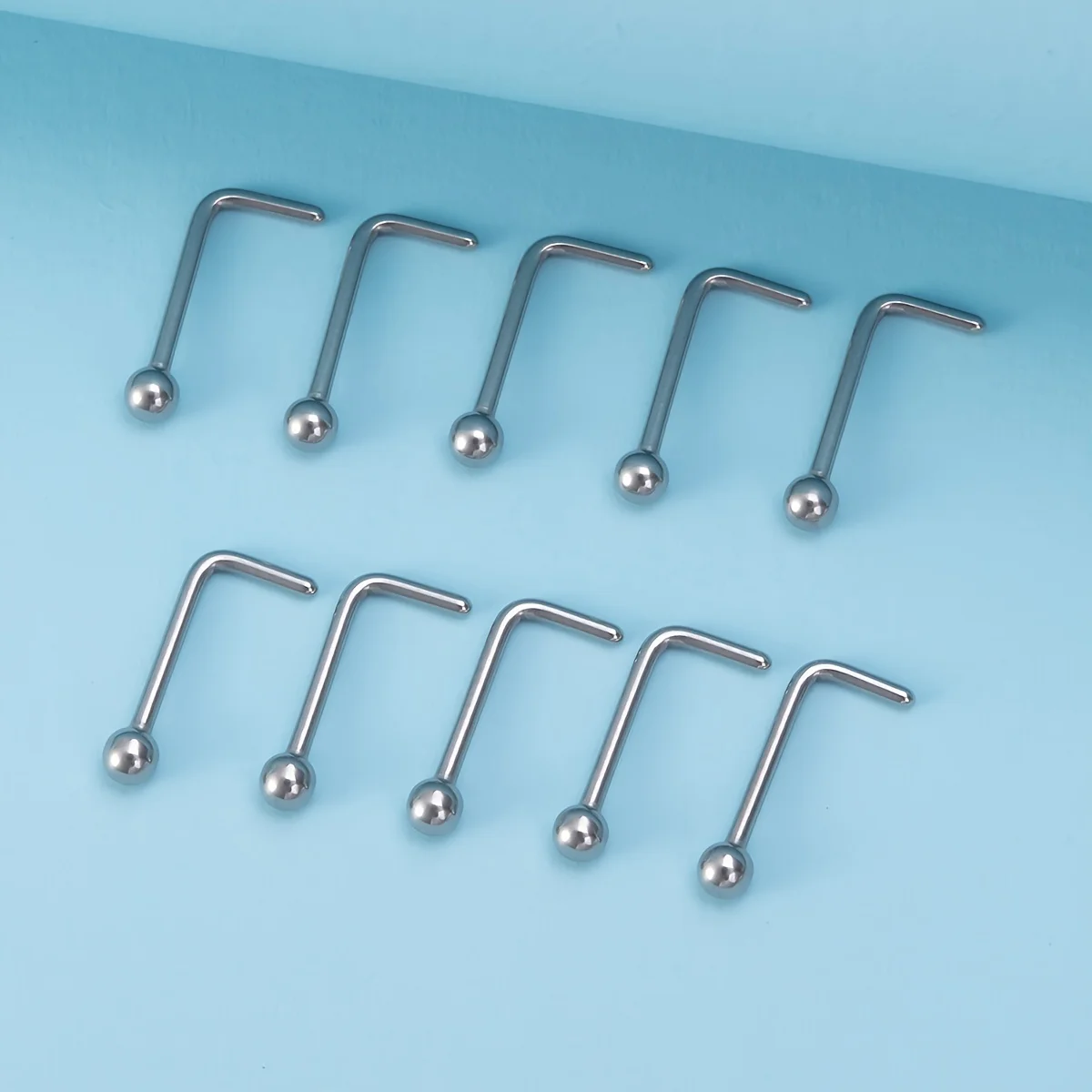Piercing Jewelry Nose Rings Body Piercing Jewelry Body Jewelry Nose Studs 10pcs L Bend Nose Ring Studs Stainless Steel Nose Piercing Stud Body Jewelry Top Ball 1.5mm/2mm/2.5mm/3mm Piercing Jewelry