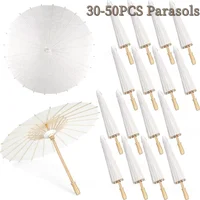 30-50PCS Parasol Umbrellas Wedding Photo Cosplay Prop 80cm Paper Umbrella DIY White Umbrella Summer Whites Party Beach Decor 1
