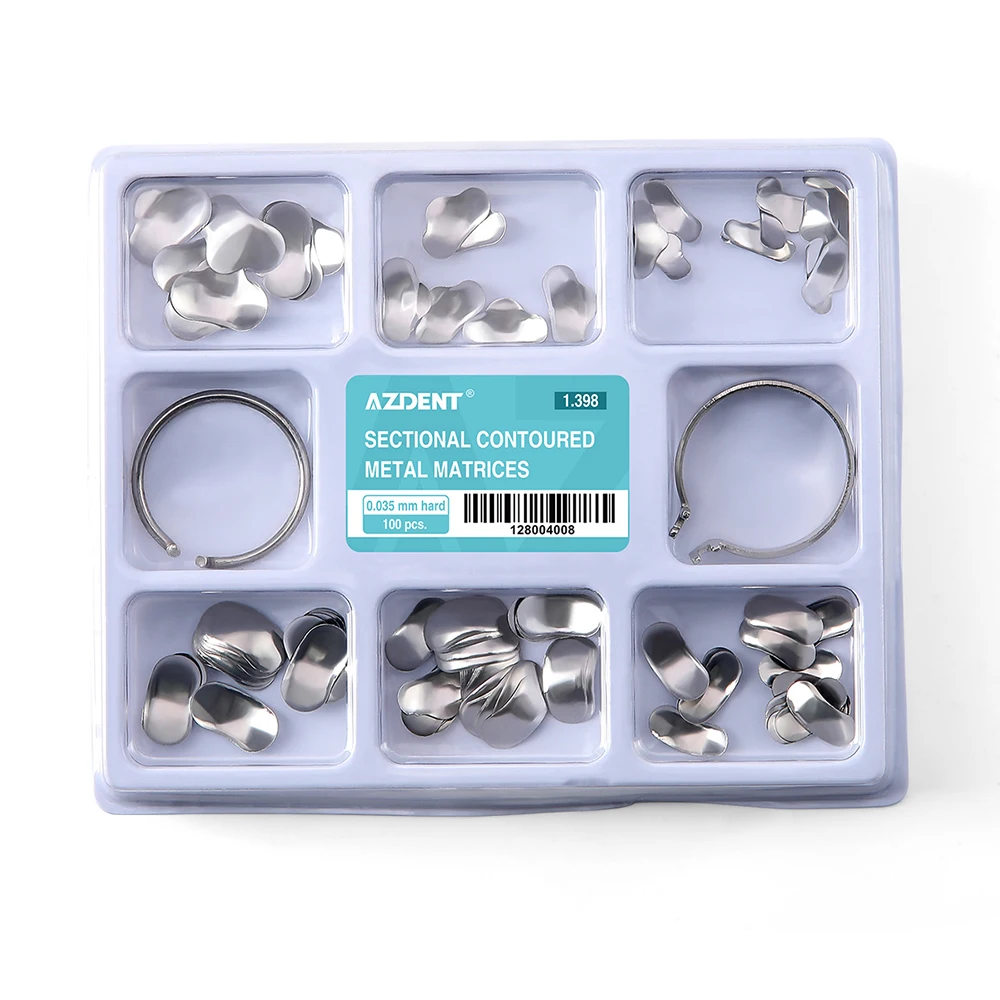 100-Piece Box of Dental Sectional Contoured Matrix Bands with Wedges (Assorted Sizes)