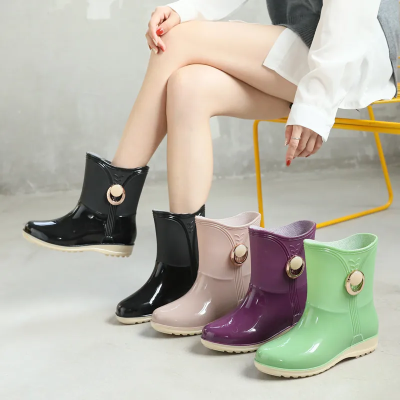 Women Outdoor Fashion Mid-Calf Rain Boots Girls Students Winter Keep Warm Waterproof Boots Female Comfort Work Water Boots New