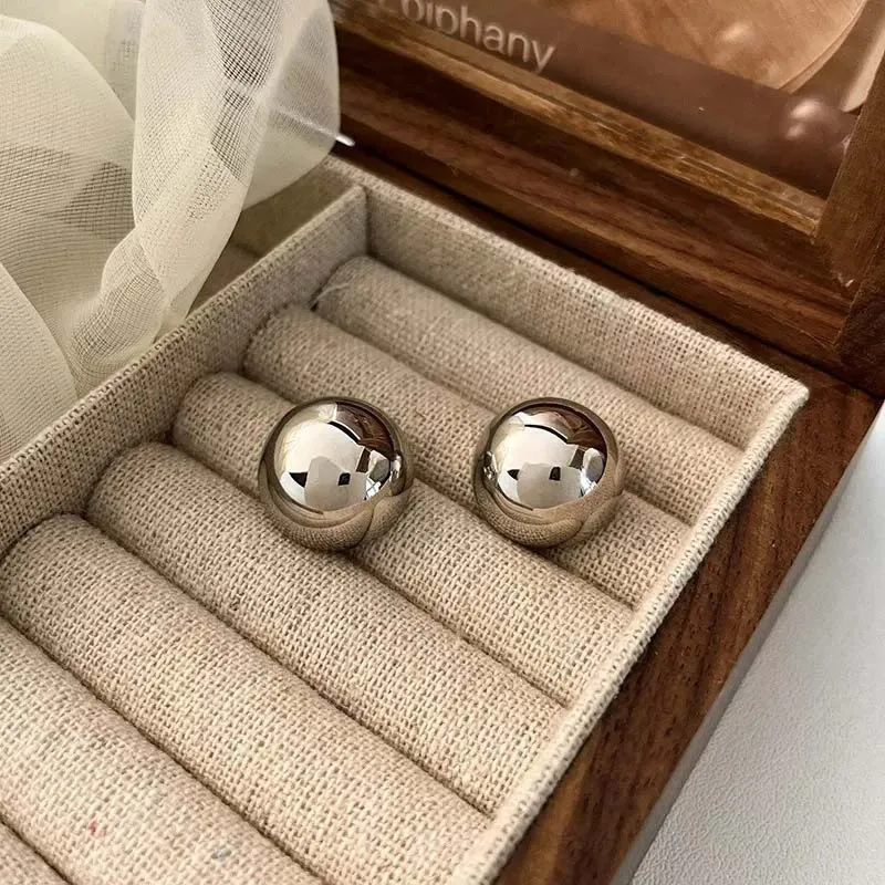 Punk Metal Big Ball Round Stud Earrings - Scale Reference
