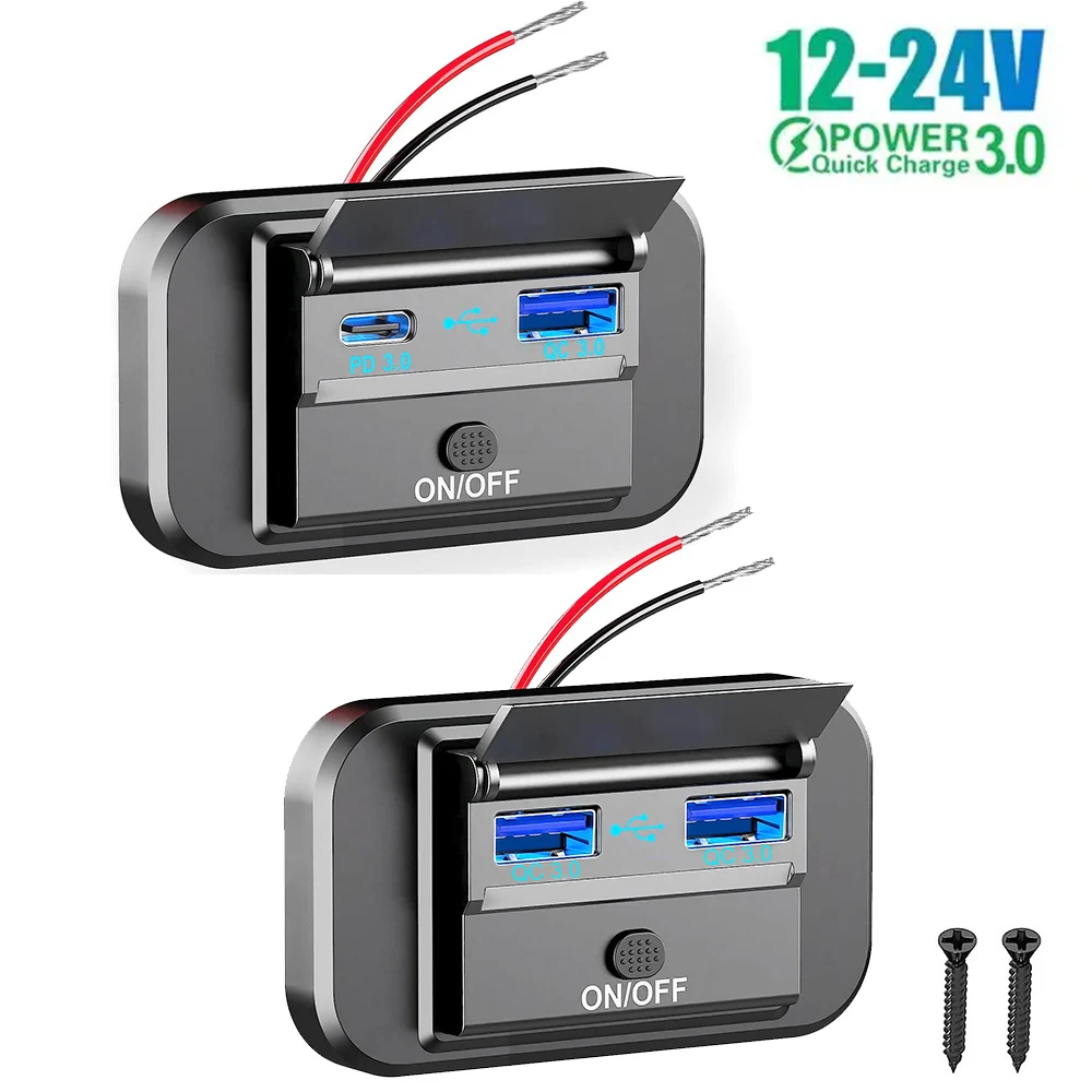 1224VQC30PDCarChargerSocketQuickChargeDualUSBwithONOFF