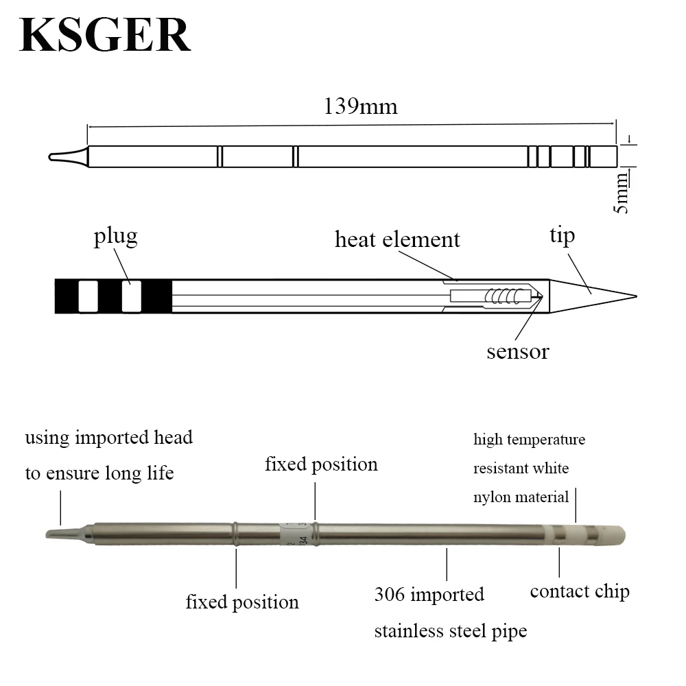 KSGER T12-C1 C08 C4 BC1 BC2 BC3 BCF1 BCF2 Electric Soldering Iron Tips Series Welding Tools 24V 70W DIY Solder Station 50-500℃ 6