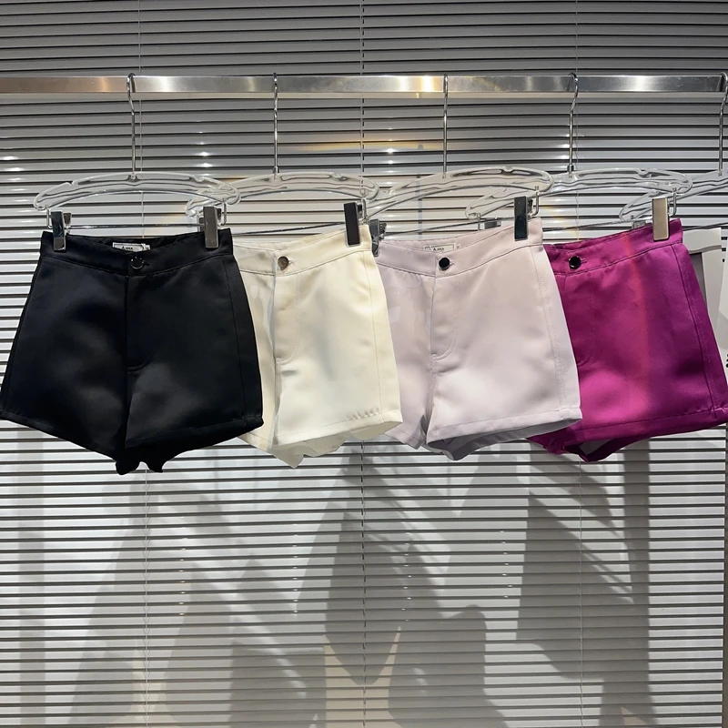 

2023 Summer New High Quality Small Fragrant Wind Satin Face Brocade Cotton Solid Color Elegant Shorts Hot Pants Female