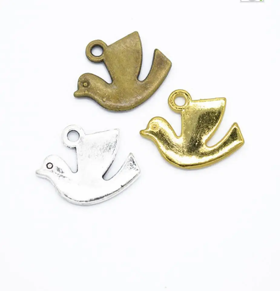 

100pcs Charms Peace Dove Onlive 15*13mm Antique Tibetan Pendant Findings Accessories DIY Vintage Choker Handmade Jewelry F0799