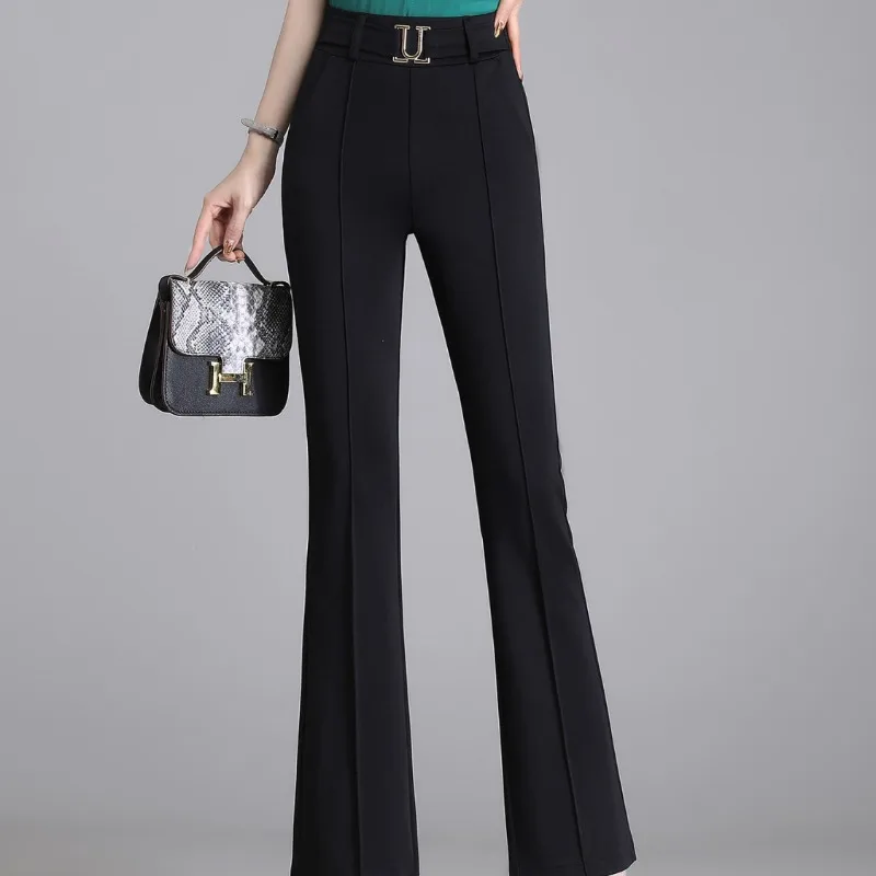 2023 Autumn and Winter Women's High Waist Patchwork Pockets Slim Solid Color Fashion Casual Elegant Commuter Pants
