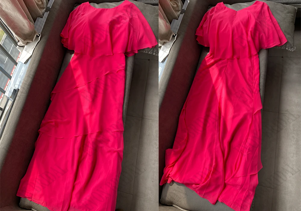 Chiffon Plus Size Kleid für die Brautmutter, Umhang, A-Linie, Hochzeitsgast, Party, für Damen, Rundhalsausschnitt, gestufte Roben, Invitée Mariage – Detail 9