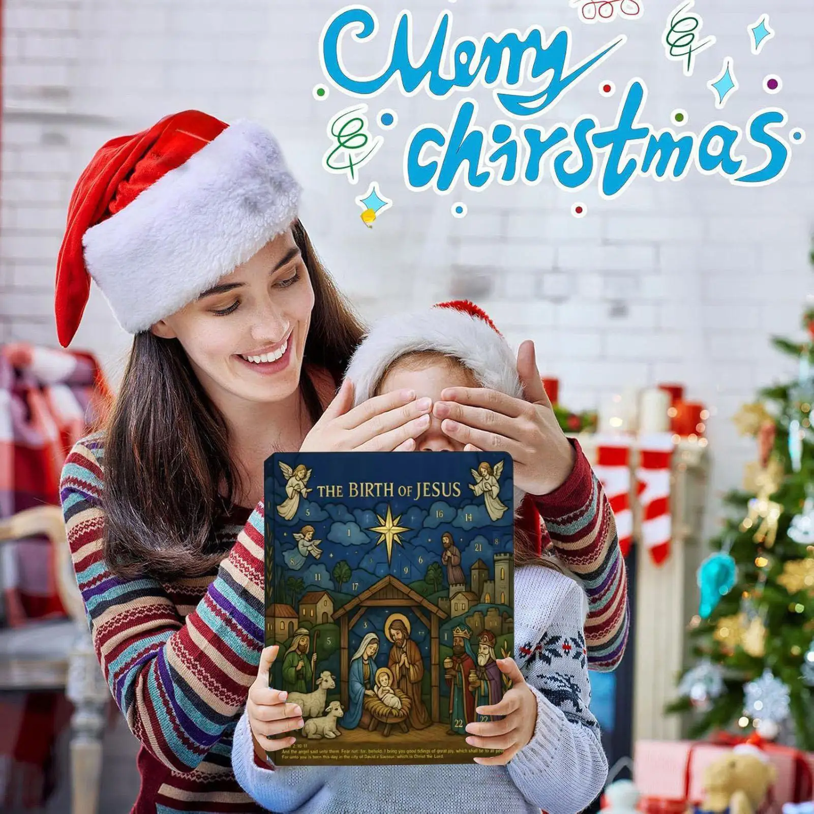 Christmas pendant Advent calendar 24-Pendant Nativity of Jesus Countdown Calendar Nativity Figurine Set, Nativity Playset