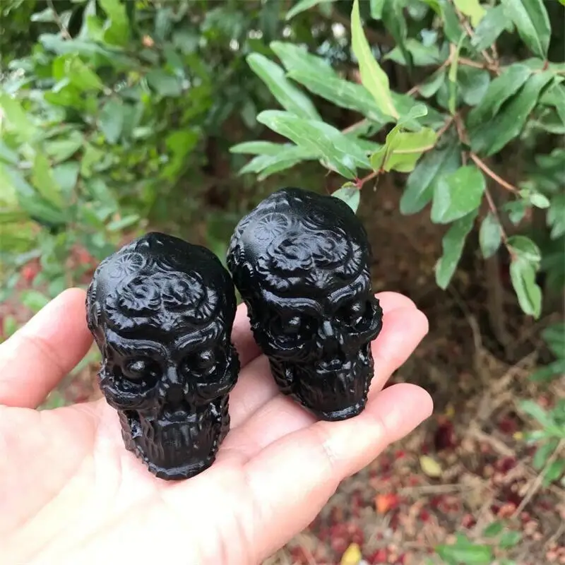 

Natural Healing Crystal Carving Obsidian Skulls Figurine Crafts Gift Reiki Home Room Decoration 1pcs