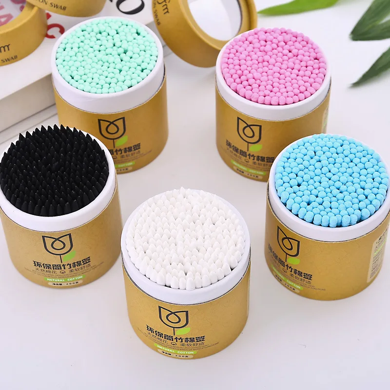 Spiral Head Cotton Swabs Disposable Bamboo Stick Double-head Cotton Swabs For Cleaning Face And Ears 200 Pieces cotton swabs