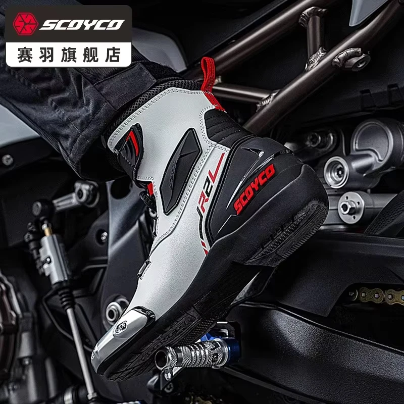SCOYCO Motorcycle Boots Botas Moto Microfiber Leather Motocross Off-Road Racing Boots Motorbike Riding Shoes Men Moto Boots 4