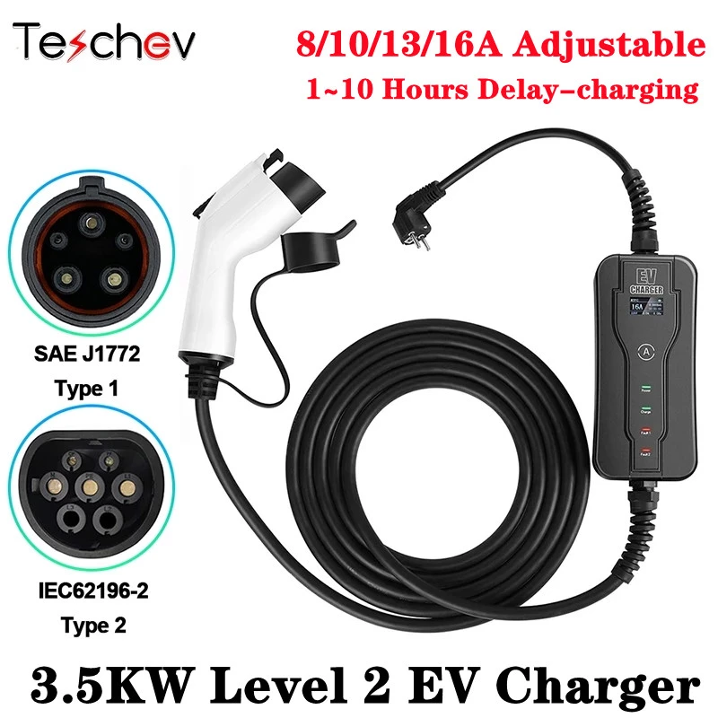 Gkfly 220v Ev Charger Sae J1772 Level 1 Type 1 8a 10a 13a 16a Car