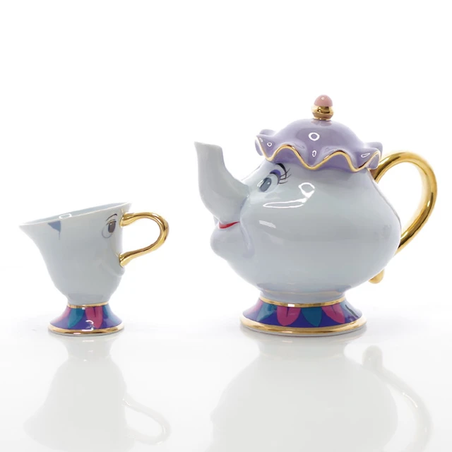 Disney Beauty and The Beast Mrs. Potts Teapot Set with 2 Chip Cups and Saucers