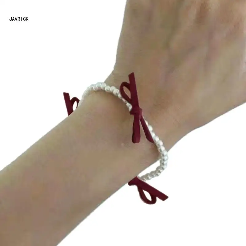 

Браслет с искусственным жемчугом, разноцветные бархатные браслеты с бантами, регулируемые ручные цепочки D0LC