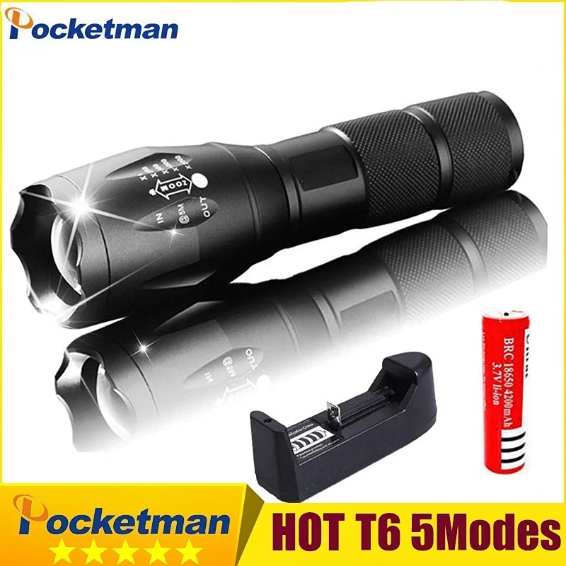 

Светодиодный перезаряжаемый фонарик Pocketman T6, фонафонарь, мощный светодиодный фонарик с аккумулятором 18650, мощный уличный фонарик для кемпинга 93