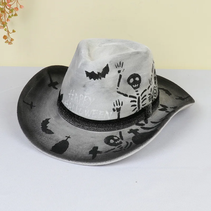 

Colorful Skullies & Beanies Cowboy Ball Skull Hat Halloween Christmas Hat for Women Men Party Accessories Ghost Dressing Prop