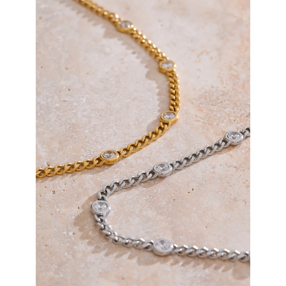 Yhpup Cubic Zirconia Chain Necklace Women 316L Stainless Steel