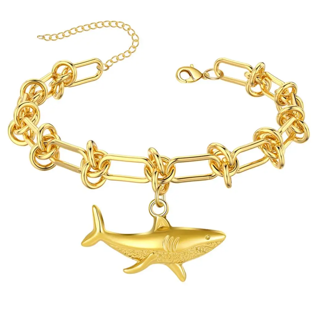 Cxwind Simple Laser Engraved Fashion Bracelet Chain Bracelet-Women Chunky Jewelry shark Charm Birthday Gift for Lover