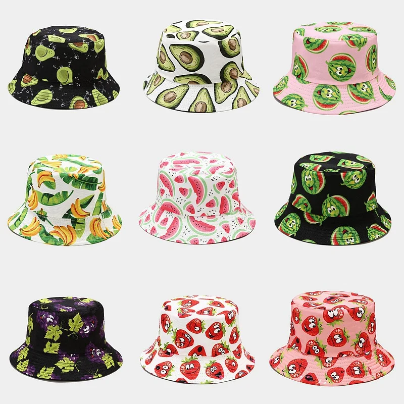 Estate Verdura Frutta Stampa Cappelli a secchiello per ragazze Moda Hip Hop Visiera parasole Cappello Uomo Donna Berretto da pescatore Ragazzo Panama_voghion.com