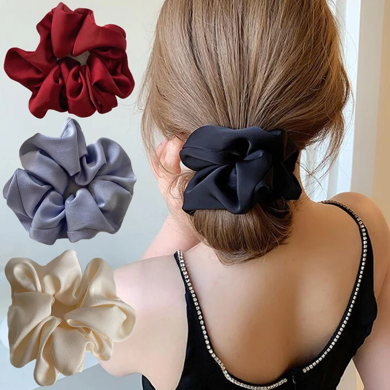 

1Pc Fashion Handmade Women Hair Ties Solid Elastic Silk Scrunchie Hairbands Korean Style Ponytail Hold Colorful Hair Accessories