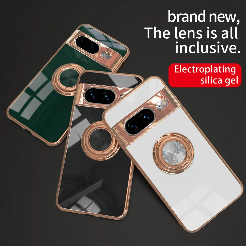 Flexible Shockproof Phone Case with Ring Holder and Stand Function - Enhanced Plating Design