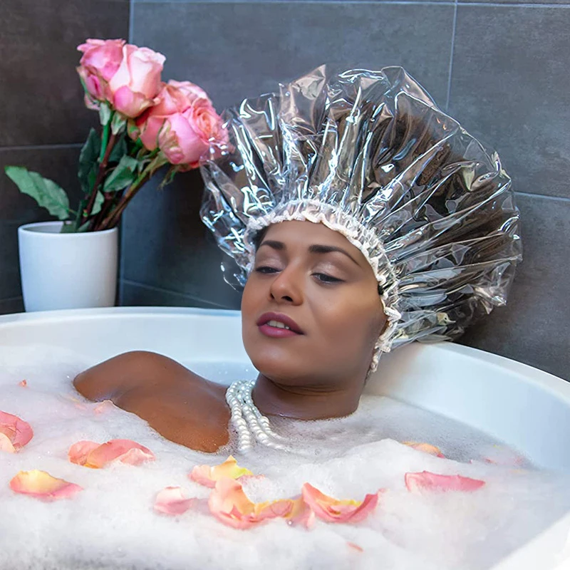 Deluxe Oversized Waterproof Shower Cap - Reusable Transparent Bathing Accessory