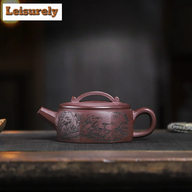 250ml Boutique Yixing Purple Clay Teapots Artists Handmade Octagon Pot Raw Ore Purple Mud Tea Maker Kettle Chinese Zisha Tea Set