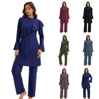 Women Modest Muslim Swimsuits Ruffle Full Coverage Islamic Arabic Burkini 3 Pieces Bathing Suit Swimwear