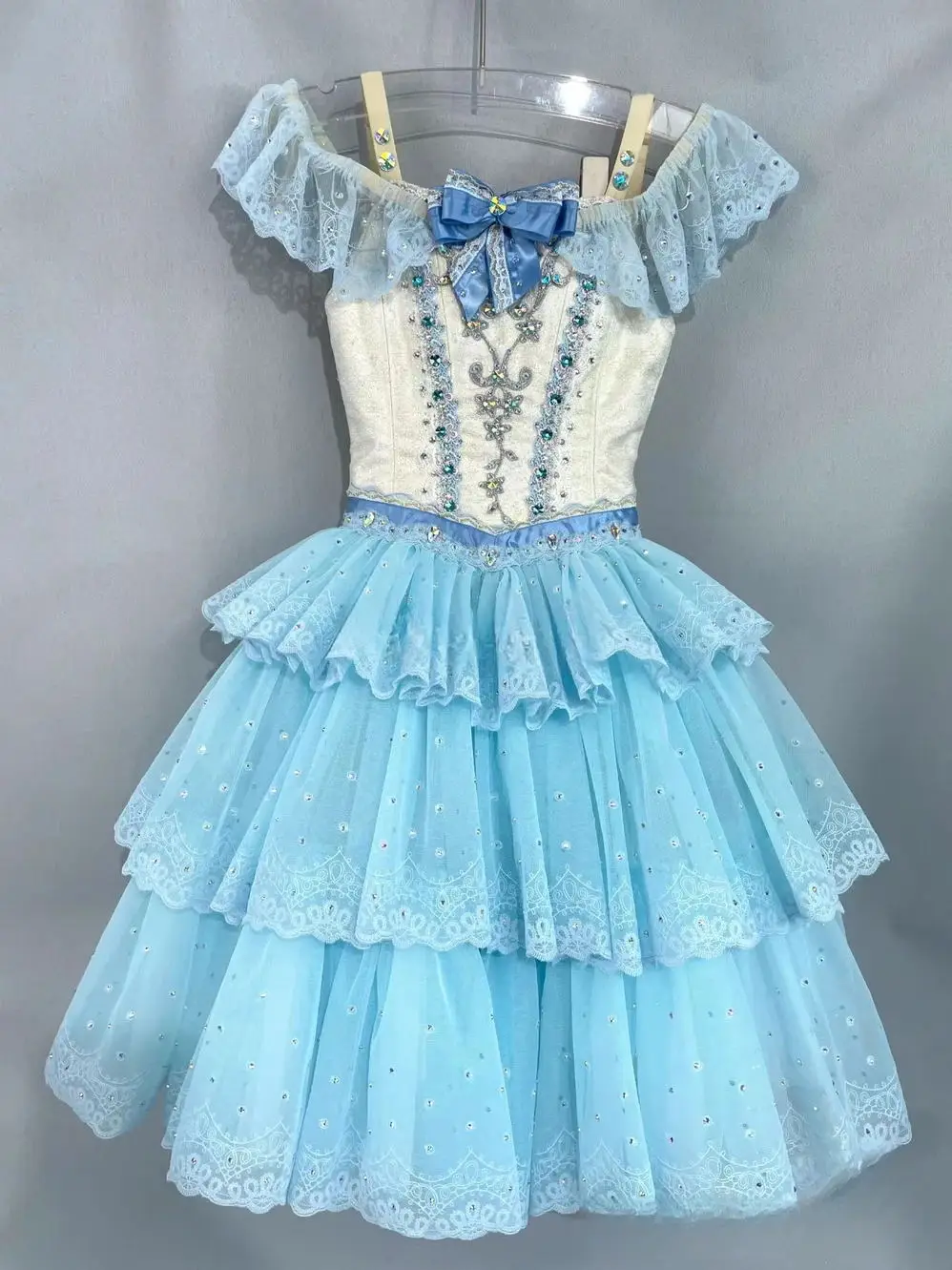 

2024 new fairy doll variation ballet dress private custom pink blue diamond-encrusted sparkling wave lace canopy skirt