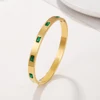 Trendy Chic Green Cubic Zircon Stainless Steel Bangle Bracelet for Women Charm Texture Simple Gold Color Open Bangle Accessories 5