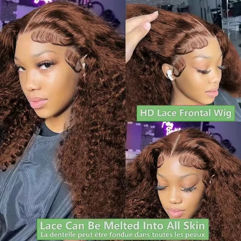 34 30 Inch Chocolate Brown Deep Wave Lace Front Wigs Human Hair #4 Colored 13x4 Hd Curly Lace Frontal Wigs Pre Plucked 4