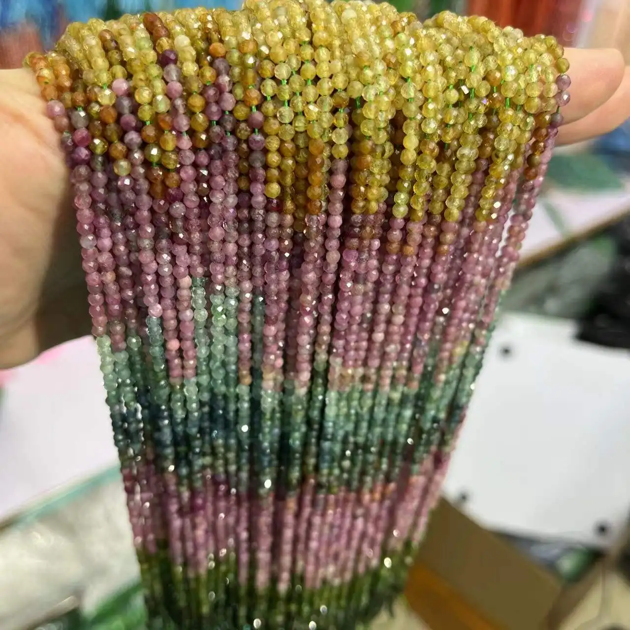 2/3/4MM Gradient Tourmaline Faceted Round Natural Stone Loose Spacer Beads For Jewelry Making DIY Bracelet Necklace 15” Wholesal 