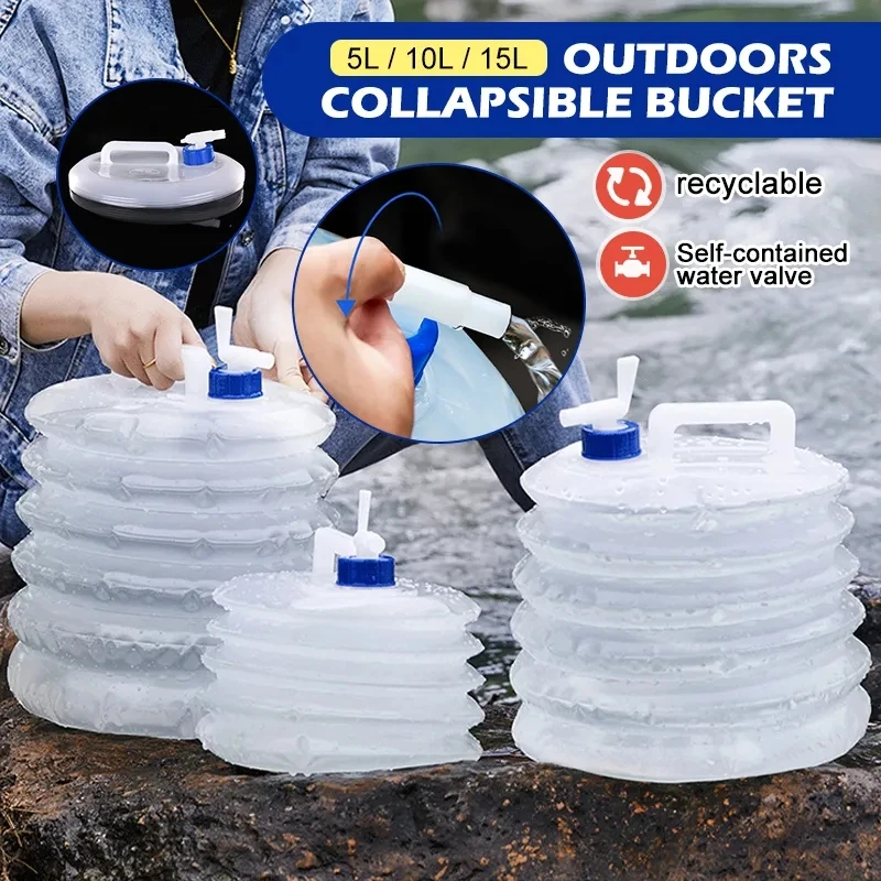 Folding water bucket 5/10/15L Portable with Faucet Reusable Auto Emergency for Car Travel Outdoor